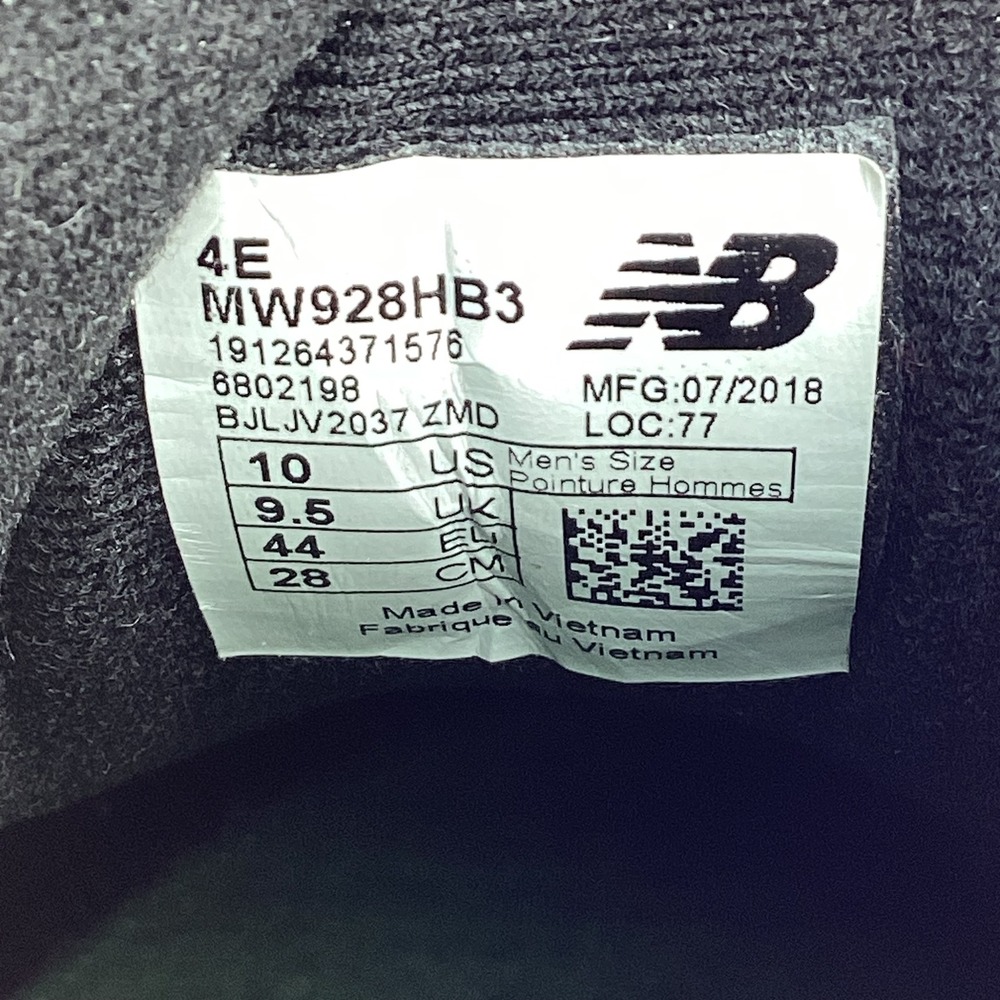 New Balance 928v3 Mens 10 4E Black Leather Walking Shoe MW928HB3 Hook Loop Strap - Picture 9 of 9